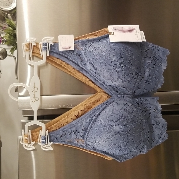 💕JESSICA SIMPSON💕 2 Pack Lace Bralettes ~ Blue & Nude/Tan Small S NWT